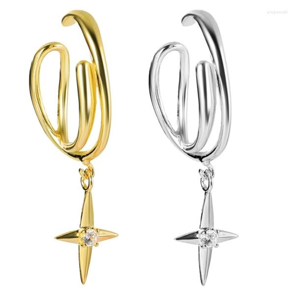 Dos Boucles d'Oreilles Clip d'Oreille Étoile à Quatre Branches Couleur Argent Non Percé Simple Petit Os Rond Sans Piercing