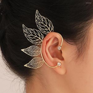 Backs oorbellen Single Pack 2023 Crystal Hollow Out Leaf Oor Clip Non-Piercing Earring For Women Fashion Big Cuff Jewelry