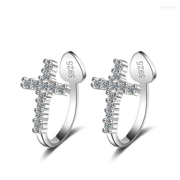 Boucles d'oreilles Backs Small Cross Crystal Zirconia Silver Color Clip Cuff sans bijoux de fête de piercing Cadeaux pour les filles