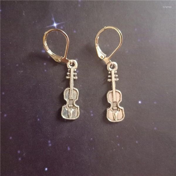 Boucles d'oreilles à dos, petit levier de guitare, petit pendentif de violon, bijoux de musique, breloque pour filles et femmes