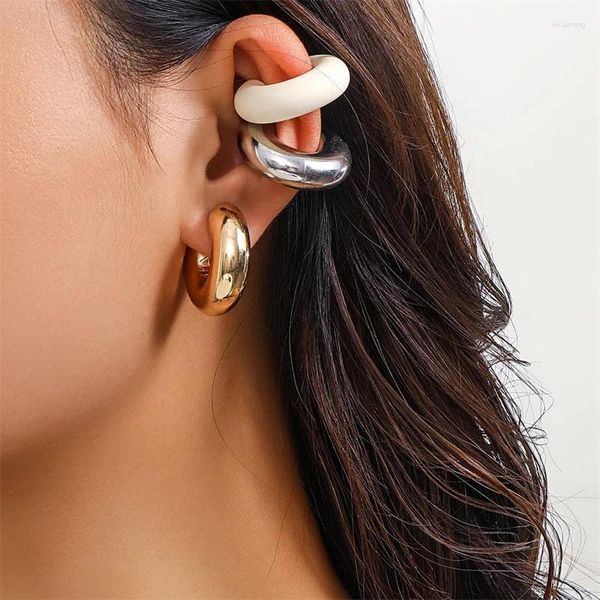 Pendientes traseros lisos sin perforación oreja círculo Clip pendiente para mujeres niñas C forma manguito Stud tubo grueso Earclips joyería E1241