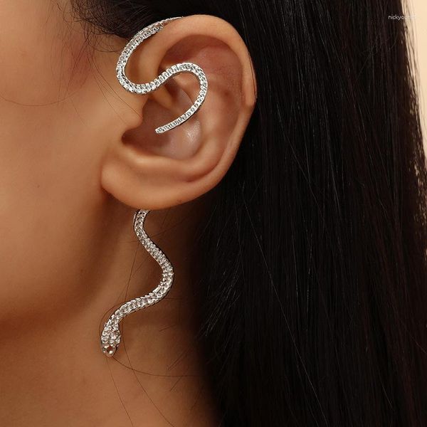 Pendientes traseros Clip de oreja de serpiente cristal para mujer Vintage sin Piercing exagerado brazalete personal joyería femenina regalos