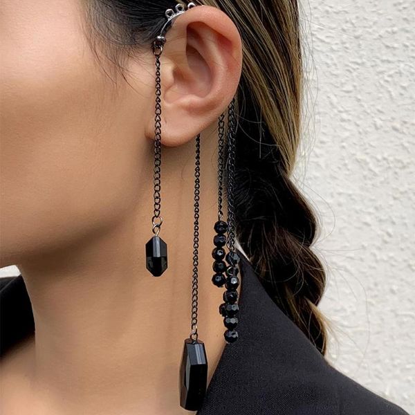 Dos Boucles D'oreilles SRCOI Foncé Gothique Noir Goutte D'eau Acrylique Gland Clip Pour Les Femmes Européenne Longue Chaîne En Métal Oreille Os Cool