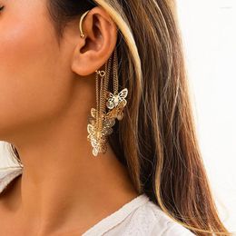 Backs oorbellen Srcoi Retro Hollow Metal Butterfly Charms Clip on Earring No Piercing Long Tassels Insect Ear Cuff voor vrouwelijke feestjuwelen