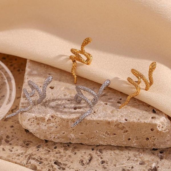 Boucles d'oreilles dos en acier inoxydable classique à carreaux serpent oreille os Clip haute qualité métal minimaliste à la mode Bijoux femmes Bijoux