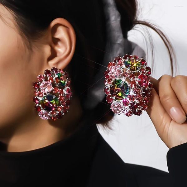 Boucles d'oreilles arrière en pierre exagéré Clip d'oreille en cristal rond sans pierre bijoux de Noël cadeau coloré stroine grand pour les femmes