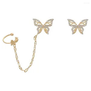 Boucles d'oreilles arrière Butterfly Double cerceau chaîne à la mode simple et élégante asymétrique pour les femmes manque