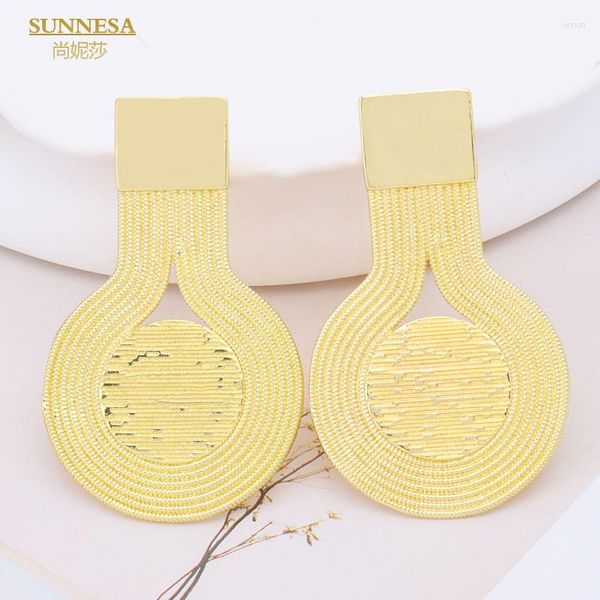 Pendientes traseros SUNNESA diseño geométrico nupcial pendiente africano joyería de lujo de Dubai para mujeres moda 18K gota chapada en oro