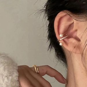 Boucles d'oreilles à dos doux pour femmes, faux Piercing ondulé en cuivre, Clip en os, perles, bijoux à la mode coréenne