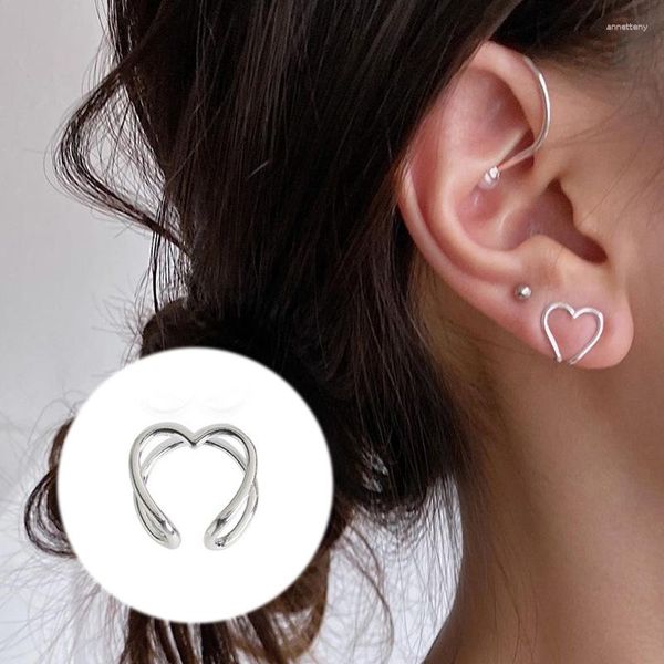 Dos Boucles D'oreilles Doux Deux Façons Y2k Clip D'oreille Pour Les Filles En Métal Argent Couleur Coeur Rond Pas De Piercing Boucle D'oreille Tendance Fille Bijoux EF042