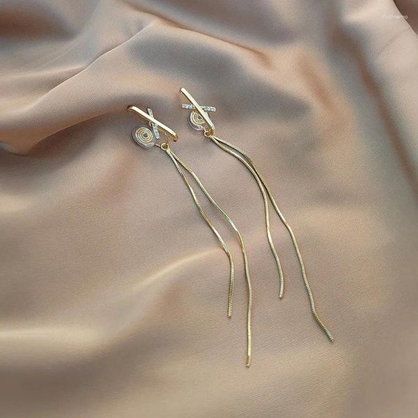 Pendientes traseros temperamento bobina de mosquitos sin Clips con agujeros para las orejas Color dorado Clip de borla larga delgada en Piercing para mujeres
