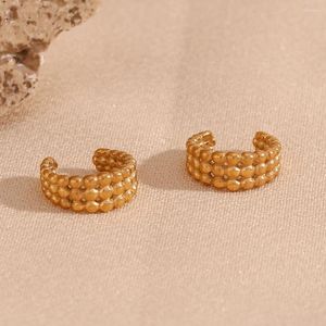 Boucles d'oreilles arrière à trois lignes Clipt-oreille en forme de C Clipt à l'oreille Hypoallergénique 316l Areal inoxydable Faux Piercing 18k Bijoux plaqué d'or