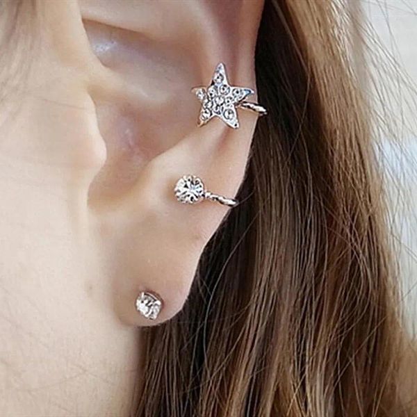 Boucles d'oreilles arrière Timlee E085 Sweet Delicate Punk Style Star à cinq points Starmine Imitation d'alliation perle Clip d'oreille