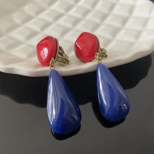 Pendientes traseros tendencia colgante acrílico rojo azul esmalte Clip de oreja mujeres Vintage joyería de lujo diseñador marca Boutique