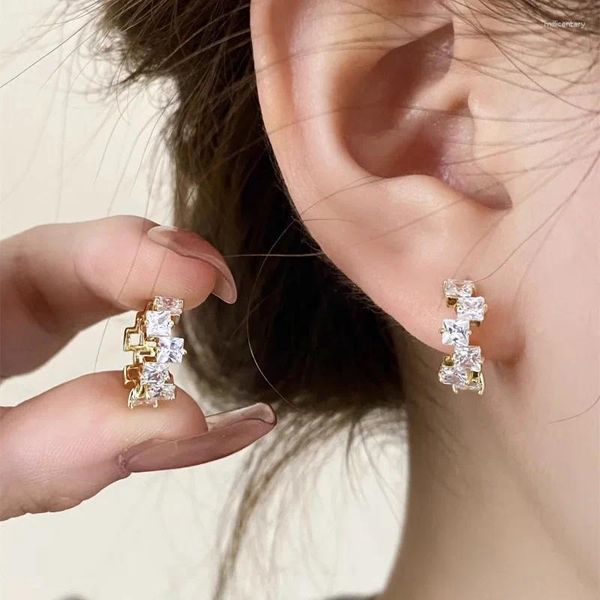 Pendientes traseros de moda de Plata de Ley 925 con Clip dorado claro cuadrado elegante para mujer chica regalo joyería de moda Dropship al por mayor