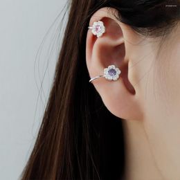 Boucles d'oreilles à dos tendance couleur argent, Clip rose violet fleur cerise élégante pour femmes et filles, cadeau bijoux à la mode, livraison directe, vente en gros