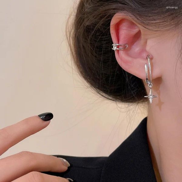 Pendientes traseros Unisex Punk estrella Clip de oreja para Mujeres Hombres asimétrico coreano Metal circón brazalete accesorios de joyería de moda