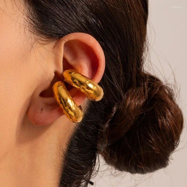 Boucles d'oreilles Uworld surdimensionnées en acier inoxydable martelé, Clip de manchette d'oreille pour femmes, tube creux plaqué or, sans perçage, gros clips d'oreilles