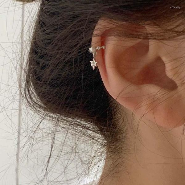 Pendientes traseros VENTFILLE Color plata estrella perla Clip pendiente para mujer chica regalo seis rayos cristal tendencia fresca joyería 925 estampado Dropship