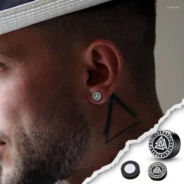 Boucles d'oreilles à dos Viking Valknut Vegvisir Runes Clip pour hommes garçons en acier inoxydable faux clips d'oreille avec jauges de boussole nordique pas de perçage