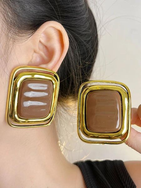 Boucles d'oreilles à dos Vintage noir géométrique, grands Clips d'oreille carrés sans percés pour femmes, bijoux exagérés, mode féminine fête