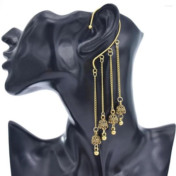 Dos Boucles D'oreilles Vintage Or Couleur Longue Chaîne Cloche Gland Pour Les Femmes Pas De Piercing Pendientes Oreille Manchette Clip Dangle Bijoux