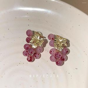 Boucles d'oreilles à dos Vintage, feuille de raisin, douce, réfléchissante, lisse, boule géométrique irrégulière, goutte de Fruit pour femmes