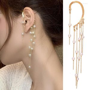 Backs oorbellen Vintage Pearl Tassel Golden Ear Cuff For Women Charm 2023Jewelry Accessories