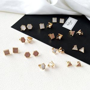 Dos Boucles D'oreilles Vintage Simple Oreille Clip Percé Sans Trou Carré Triangle Rond Brun Géométrique Cip Sans Piercing Pour Les Femmes