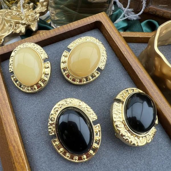 Boucles d'oreilles à dos en plaqué cuivre, tempérament Vintage, or véritable 24K, avec Clip d'oreille en Agate, bijoux cadeaux pour femmes et filles, vente en gros