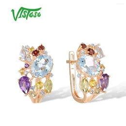 Backs oorbellen Vistoso Real 14K 585 Rose Gold voor Lady Glamorous Sparkling Diamond Muti-Color Gems Prachtig trouwfeestje Fijne sieraden