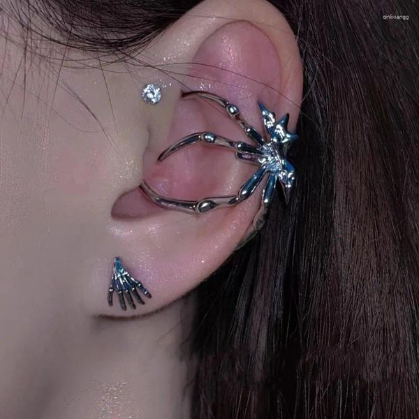 WANZHI – boucles d'oreilles à dos, vent froid, araignée en métal foncé, manchette d'oreille Non percée pour femmes et filles, anneaux Punk, accessoires de fête à la mode