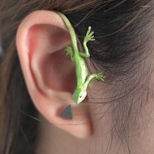 Boucles d'oreilles WANZHI Créativité Simulation Gecko Faux Crochet D'oreille Percé Pour Les Femmes Exagérer Géométrique Métal Animal Clips D'oreille Bijoux De Fête