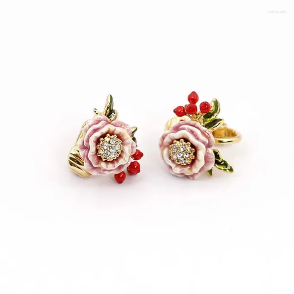 Boucles d'oreilles à dos d'hiver Monet Garden Series, fleur rose, fruits rouges, clous d'oreille à aiguille en argent 925, Style pastoral, Clips de mode sans trous