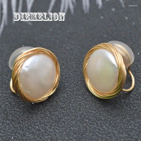 Boucles d'oreilles à dos sans perçage, grand bouton baroque de 12mm, perle d'eau douce naturelle, Clip sans trou d'oreille, pièce de monnaie, bobine de moustique