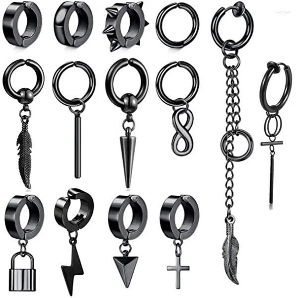 Pendientes traseros WKOUD 1/14 piezas Clip Boy Kpop Set Cadena Gota para hombres y mujeres Huggie Aro con bisagras