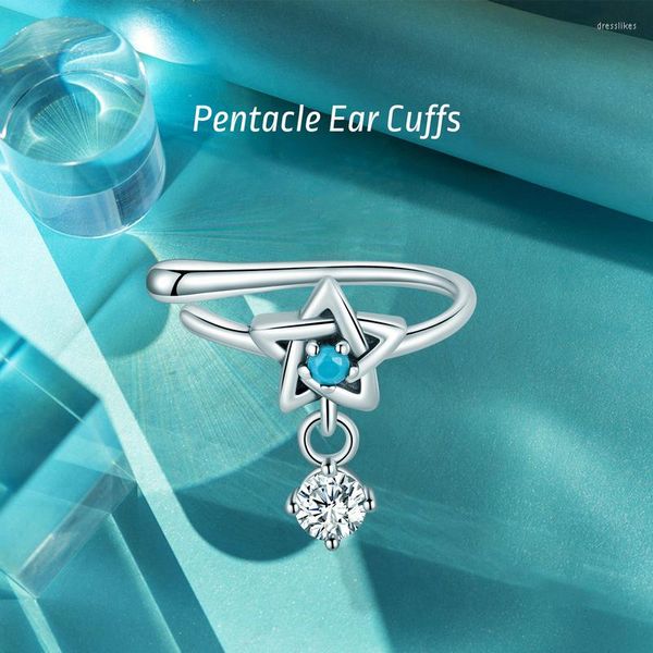 WOSTU – boucles d'oreilles à dos en argent Sterling 925, Turquoise, Clip d'oreille, manchettes Pentacle rétro pour femmes, cadeau de fête, bijoux tendance, décoration