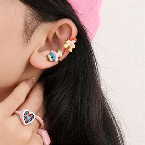 Boucles d'oreilles à dos en émail coloré Y2K, petit personnage pour femmes, 1 pièce, manchette d'oreille mignonne, Clip sur bijoux de Style coréen, cadeau