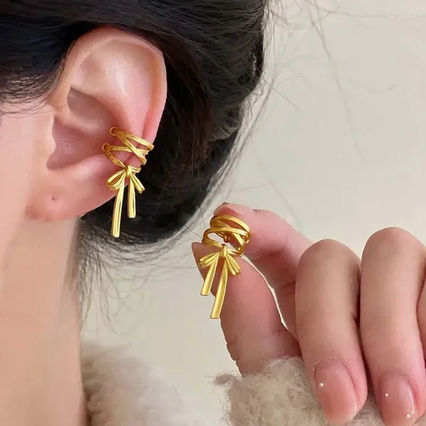 Boucles d'oreilles dos Y2K Double couche avec nœud, manchette d'oreille sans perçage, Punk, pince à cravate en métal Unique pour femmes et filles, bijoux à la mode, cadeaux