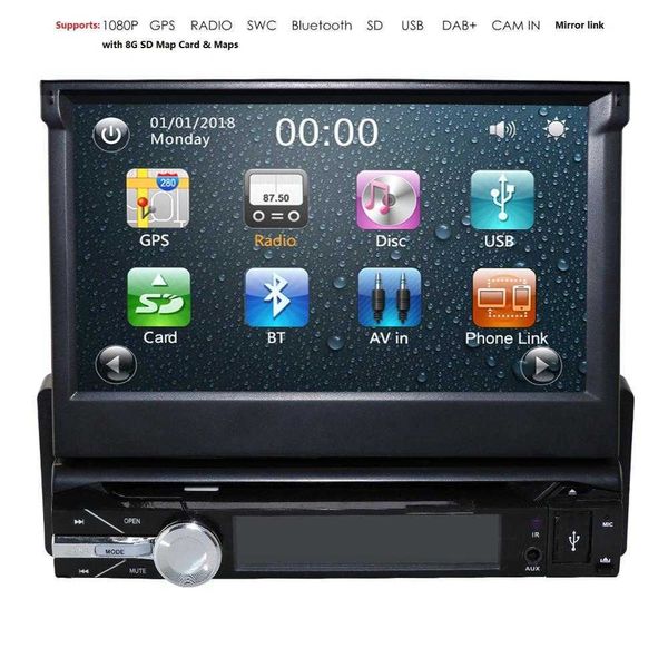 Cámara de respaldo + GPS Single 1 Din Car Audio Estéreo Radio Reproductor de DVD HD Bluetooth 8G Tarjeta de mapa SD Multimedia Automotivo SWC DAB +