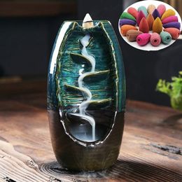 Brûleur d'encens arrière pierre poterie émaillée décorations de salon diffuseurs d'aromathérapie ornement maison
