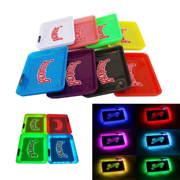 Backwoods Runtg LED Glow Rolling Tray Party Party Accessories Rechargeable Colorful Light Abs Material carré Herbe Tobac Plaque de rangement Plaque de rangement Boîte en papier Cadeau