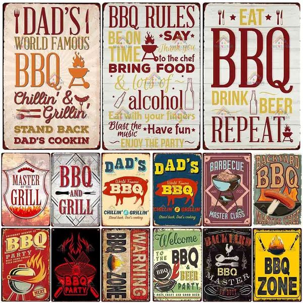 Backyard BBQ Master Metal Cartel de chapa Placa de placa vintage para Garden Pub Beer Home Sign Hombre Cueva Decoración de pared Cartel de metal 20cmx30cm Woo