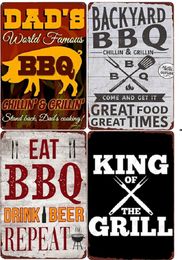 Arrière-cour BBQ PEINTURE MÉTAL Vintage Grill King Tin Sign Bar Pub Garden Decor Dad's BBQ Wall Plate Chillingrillin Retro plaque 20cmx30cm Woo
