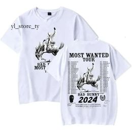 Bad Bunny Most Wanted Tour 2024 Haute Qualité Élégant Hommes T-shirt Femmes Hommes Mode D'été O-cou À Manches Courtes Vintage T Shirtdesigners À Manches Courtes 5249