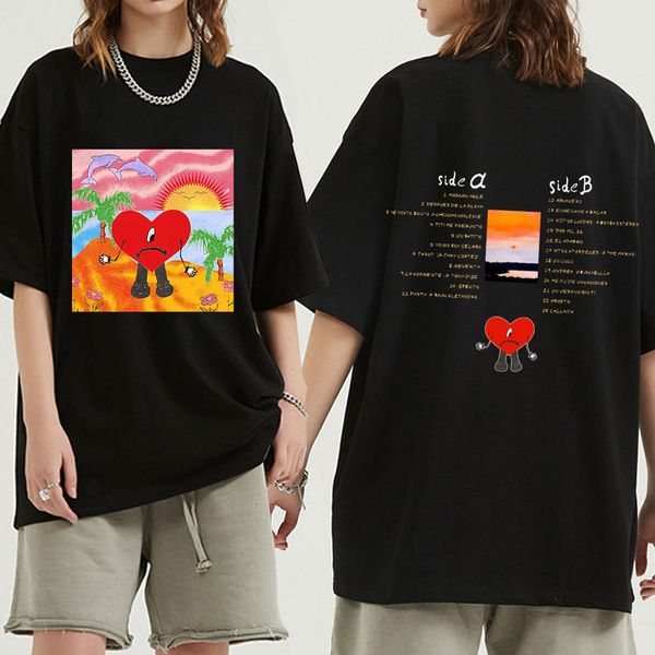 Bad Bunny UN VERANO SIN TI Camiseta gráfica Unisex Camisetas de Hip Hop Álbum de música Impresión de doble cara Manga corta Ees de gran tamaño 997