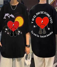 Bad Bunny UN VERANO SIN TI Muziekalbum T-shirts Y Si El Dir Se Pone Feo Tu Me Lo Haces Bonito Liefde Ogen Grafische Print T-shirt Mannen 224311986