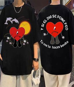 Bad Bunny UN VERANO SIN TI Muziekalbum T-shirts Y Si El Dir Se Pone Feo Tu Me Lo Haces Bonito Liefde Ogen Grafische Print T-shirt Mannen 224311986