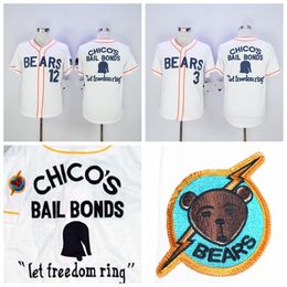 Slecht nieuws Bears Movie Button Down Jersey #3 Kelly Lek #12 Tanner Boyle White Movie Stitched Baseball Jersey genaaid 2332