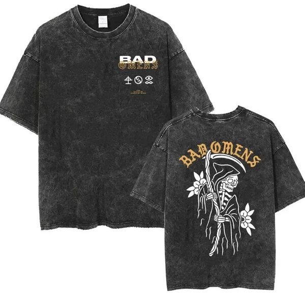 Bad Omens Band Music Tour 2024 T-shirt lavé rétro 90S Men de femmes Vêtements Y2K Hip Hop Tshirt décontracté Tees surdimensionné Streetwear 240424